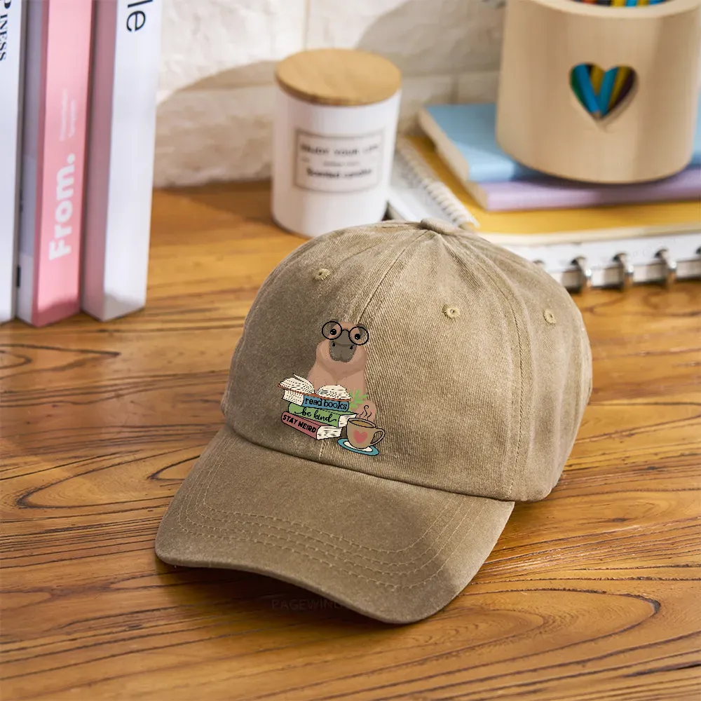 Pagewings Capybara Reading Washed Cap