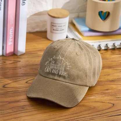 Pagewing Cute Cats And Books Washed Cap
