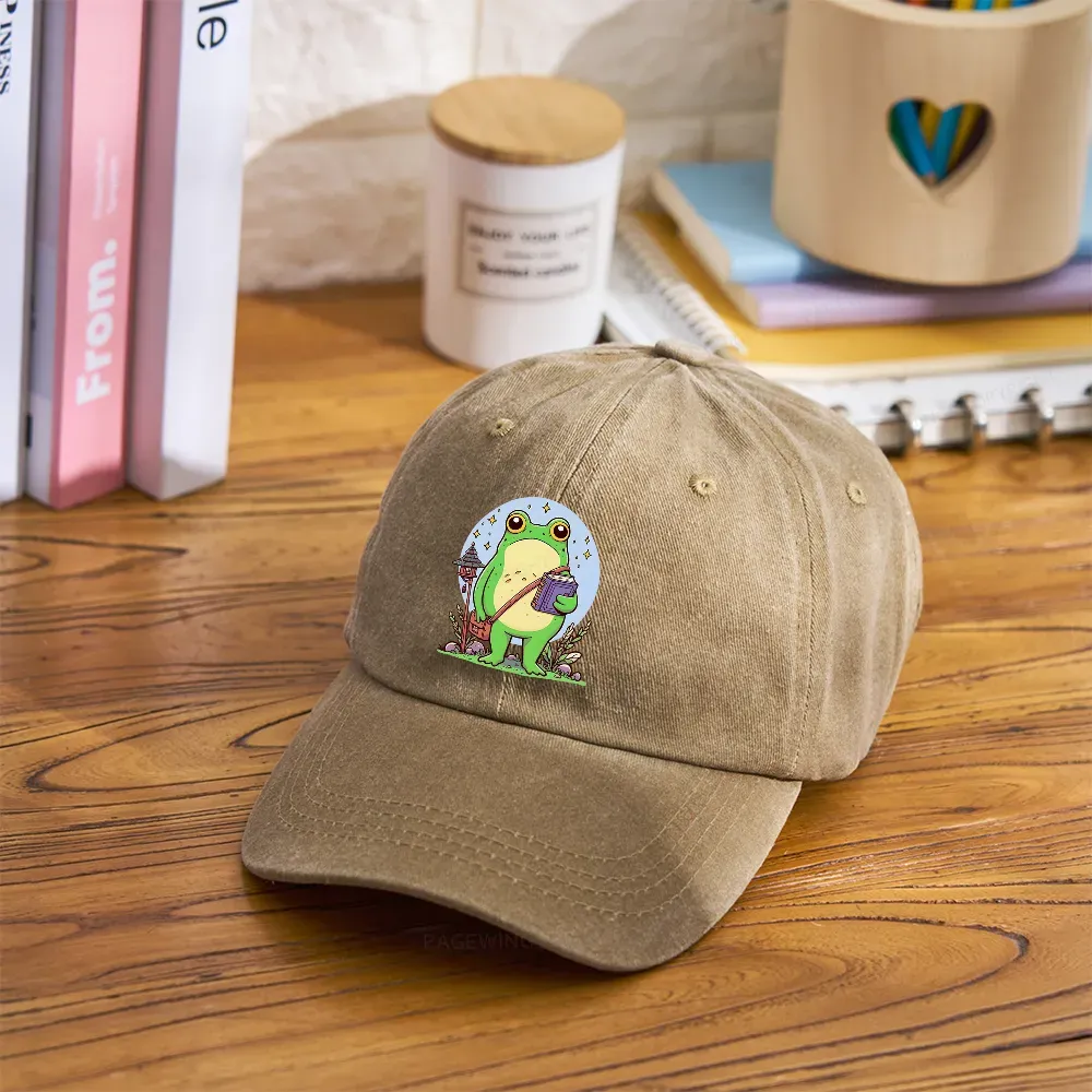 Pagewings Frog Reading Book Washed Cap