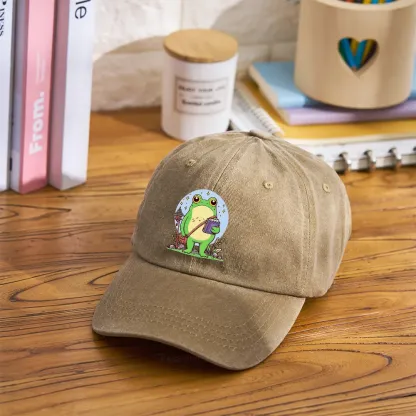 Pagewings Frog Reading Book Washed Cap