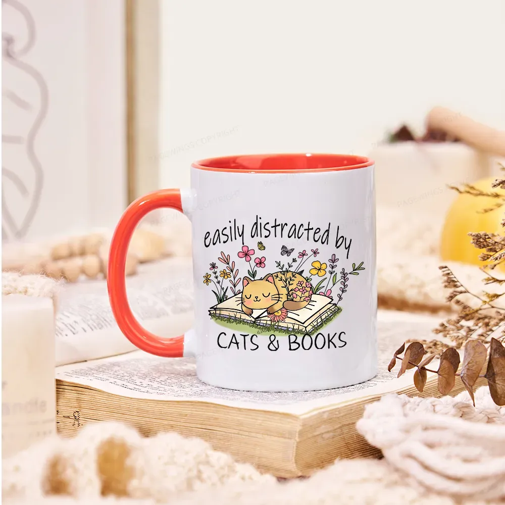 Pagewings Easily Distracted By Cats And Books Mug