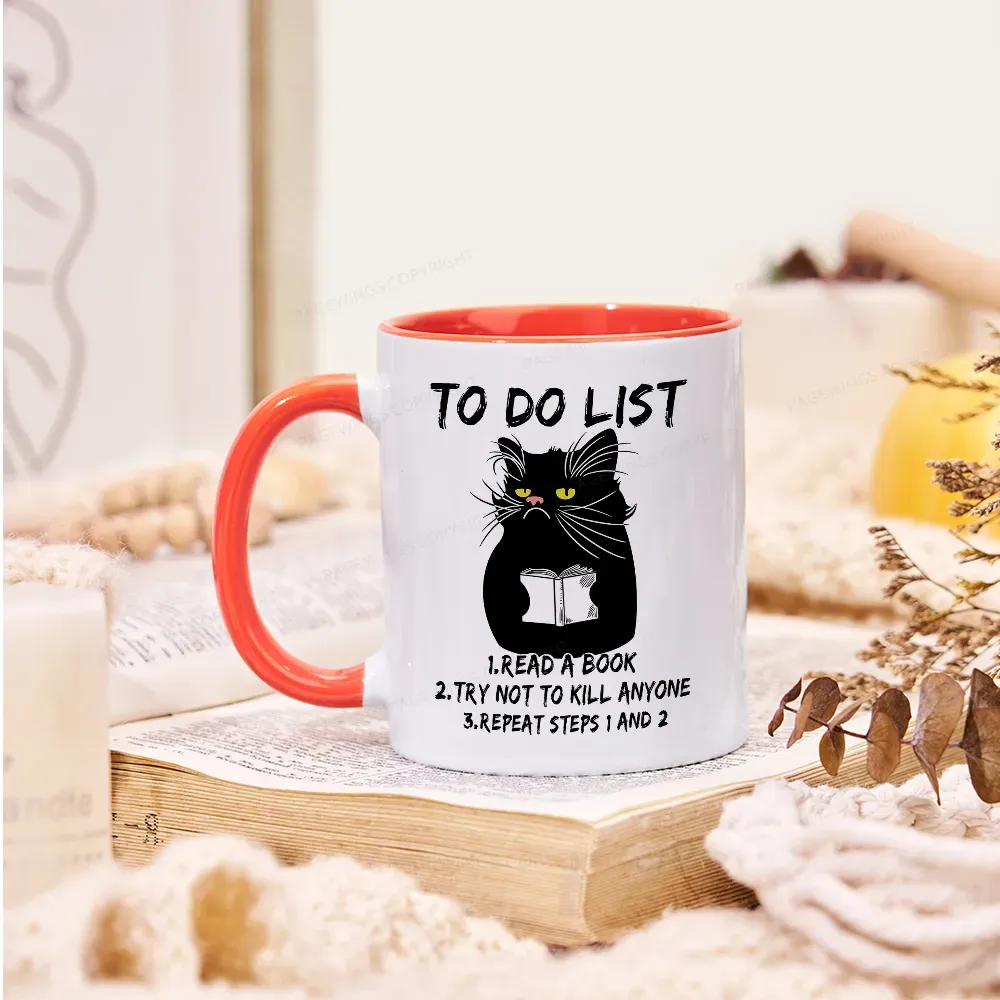 Pagewings Black Cat To Do List Mug