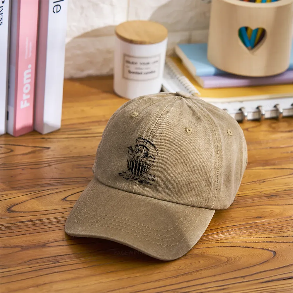 Pagewings Trash Reader Raccoon - Book Quote Washed Cap