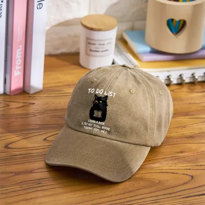 Pagewings Black Cat To Do List Washed Cap