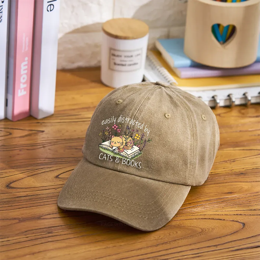 Pagewings Easily Distracted By Cats And Books Washed Cap