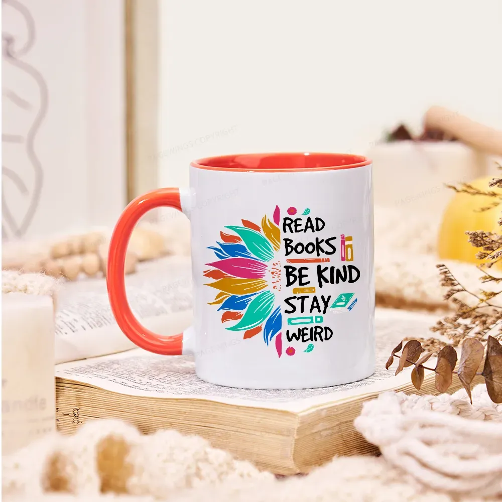 Pagewings Read Books Be Kind Stay Weird on Backpack Mug