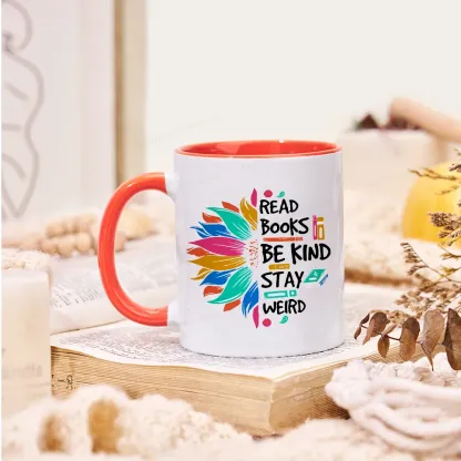 Pagewings Read Books Be Kind Stay Weird on Backpack Mug