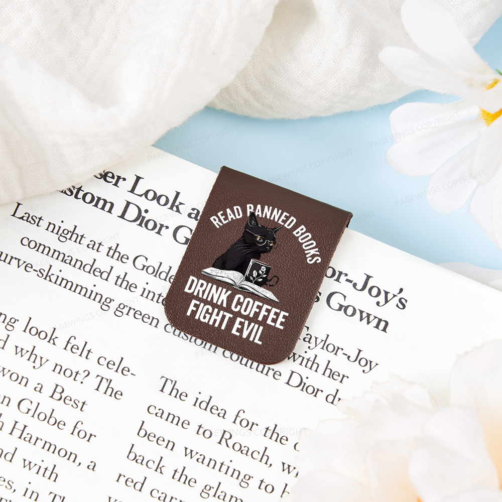 Pagewings Read Books Drink Coffee Fight Evil Shirt Feathers Quotes Magnetic Bookmark