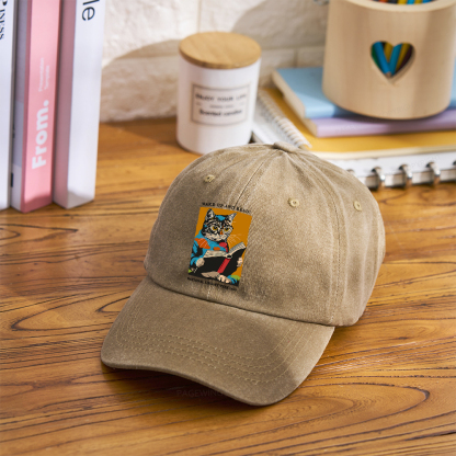 Pagewings Cat Reading Poster Washed Cap