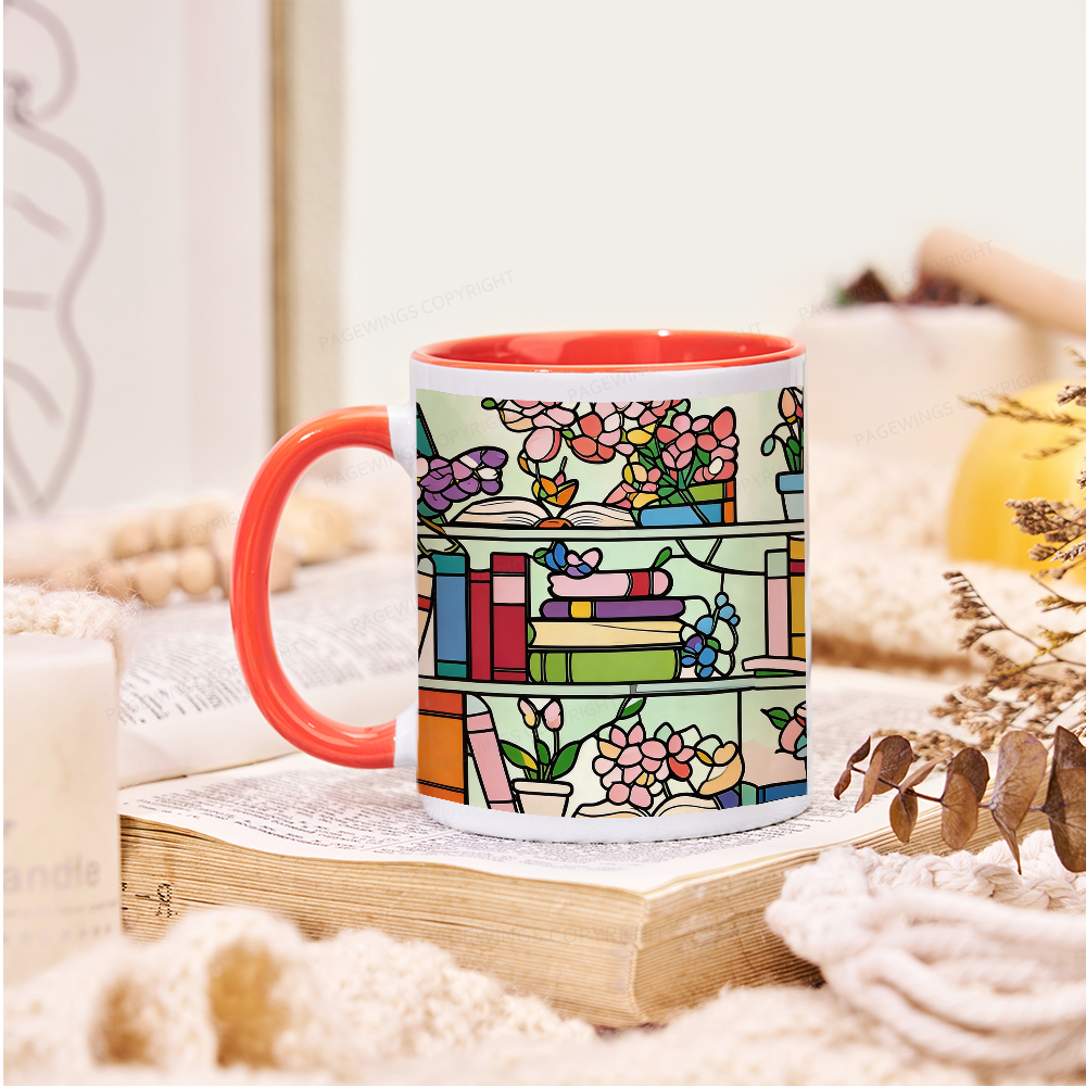 Pagewings Book Lover Floral Bookshelf Mug