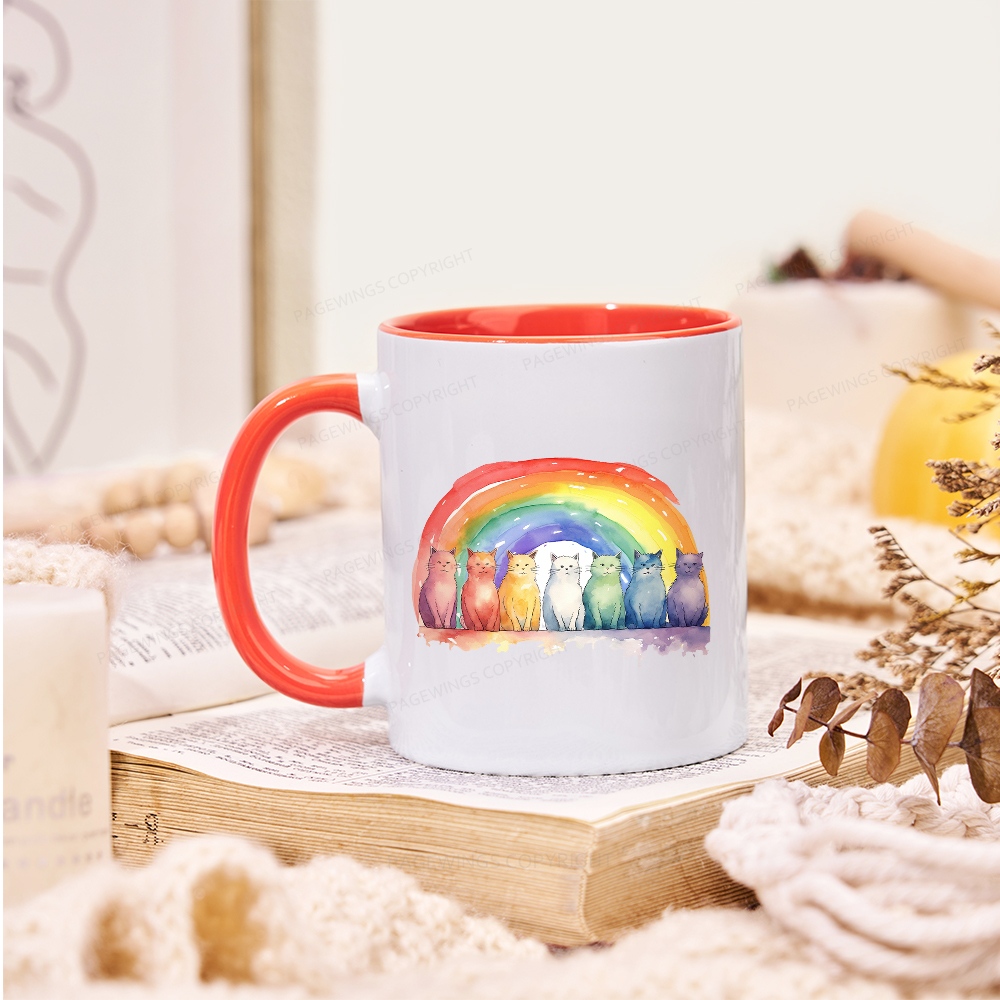 Pagewings Pride Rainbow Cat Mug