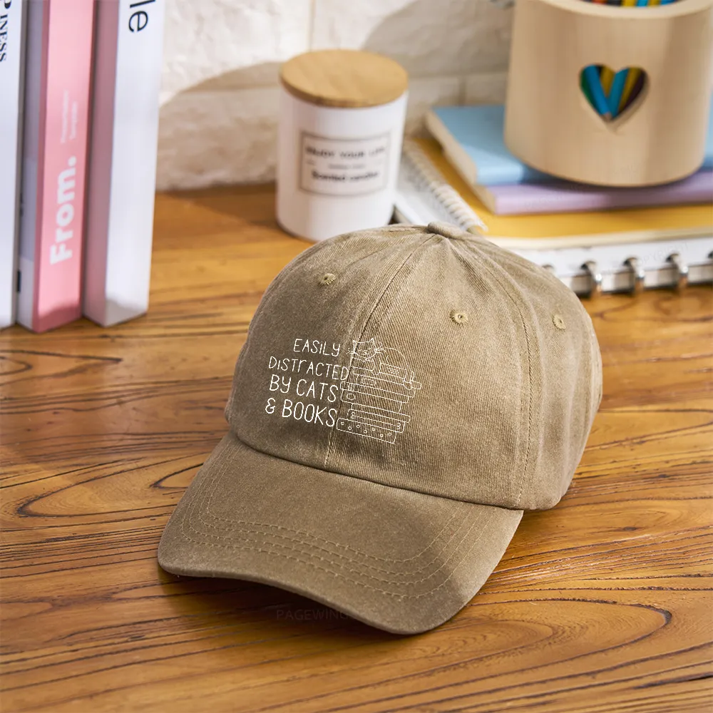 Pagewings Easily Distracted By Cats and Books Washed Cap