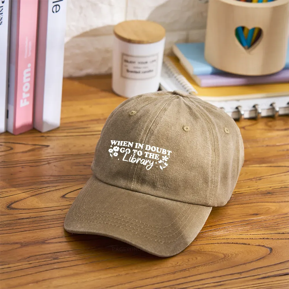 Pagewings When In Doubt Go To The Library Washed Cap