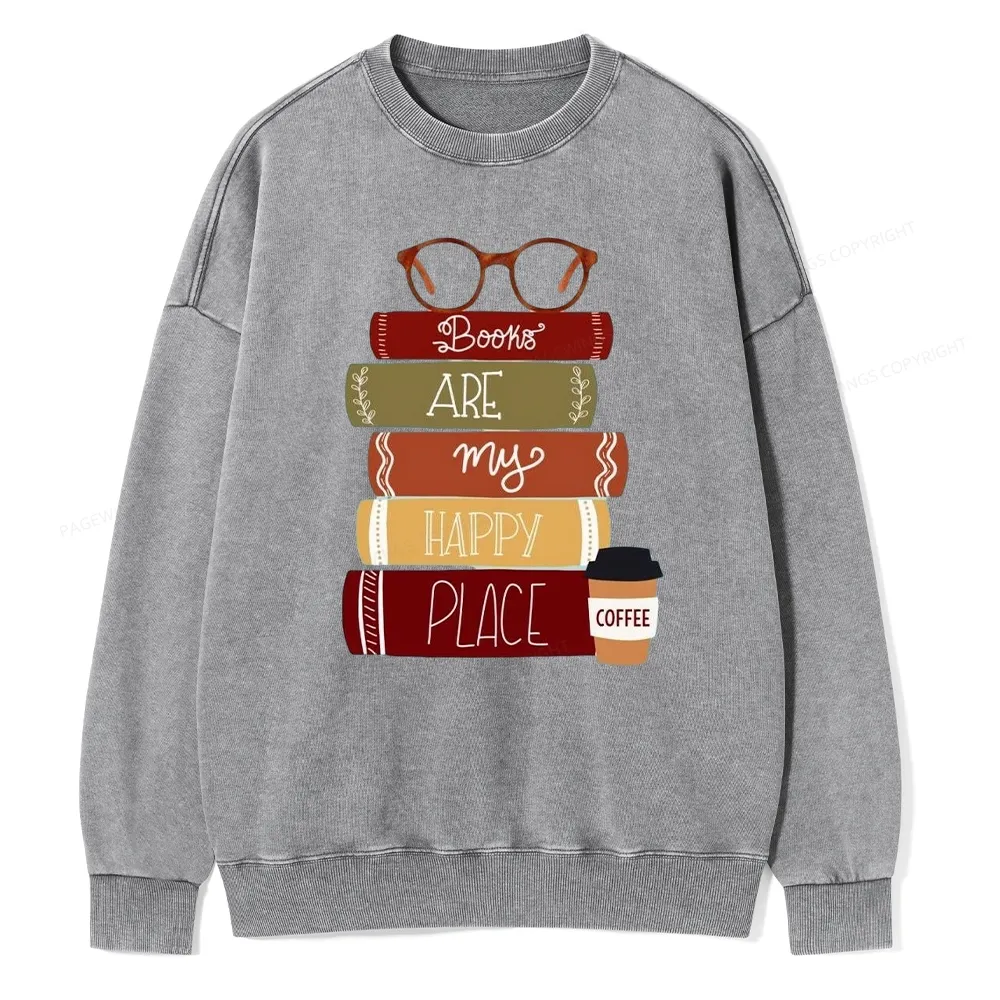 Pagewings Books are My Happy Place Unisex Washed Sweatshirt