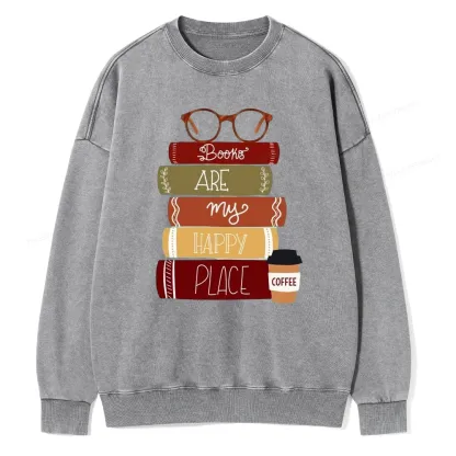 Pagewings Books are My Happy Place Unisex Washed Sweatshirt