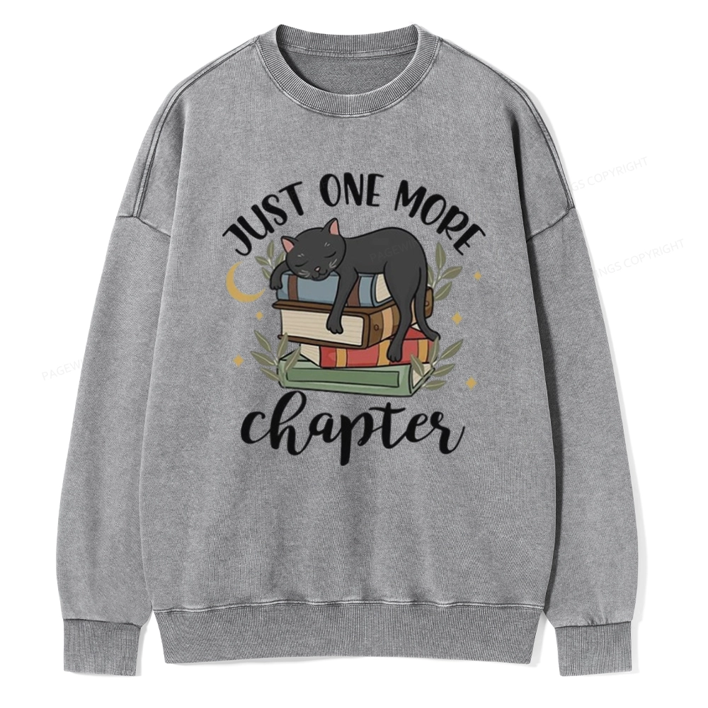 Pagewings Just One More Chapter Adorable Cat Unisex Washed Sweatshirt