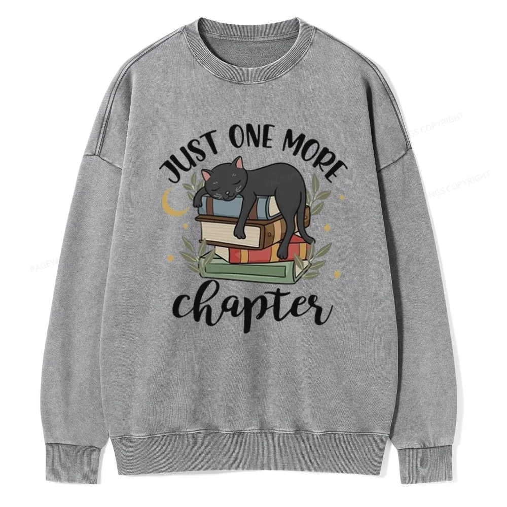 Pagewings Just One More Chapter Adorable Cat Unisex Washed Sweatshirt