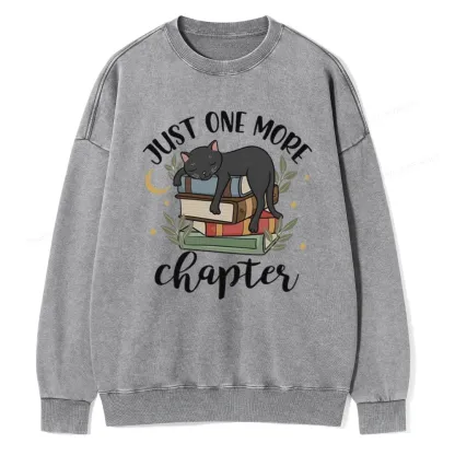Pagewings Just One More Chapter Adorable Cat Unisex Washed Sweatshirt