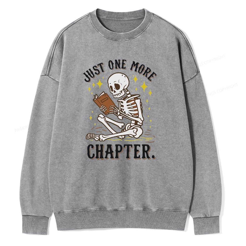 Pagewings Just One More Chapter Halloween Skeleton Unisex Washed Sweatshirt
