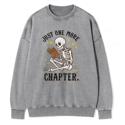 Pagewings Just One More Chapter Halloween Skeleton Unisex Washed Sweatshirt