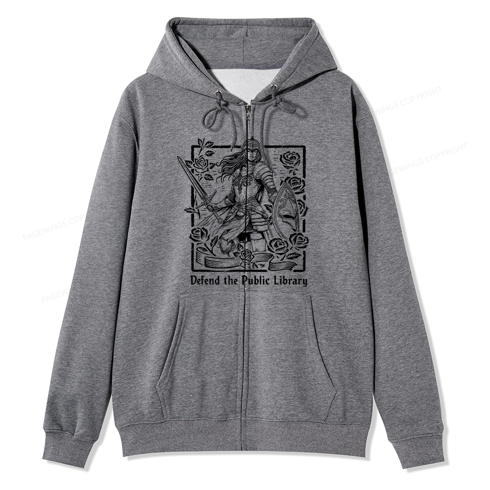 Pagewings Defend The Public Library Unisex Fleece Zip Up Hoodie