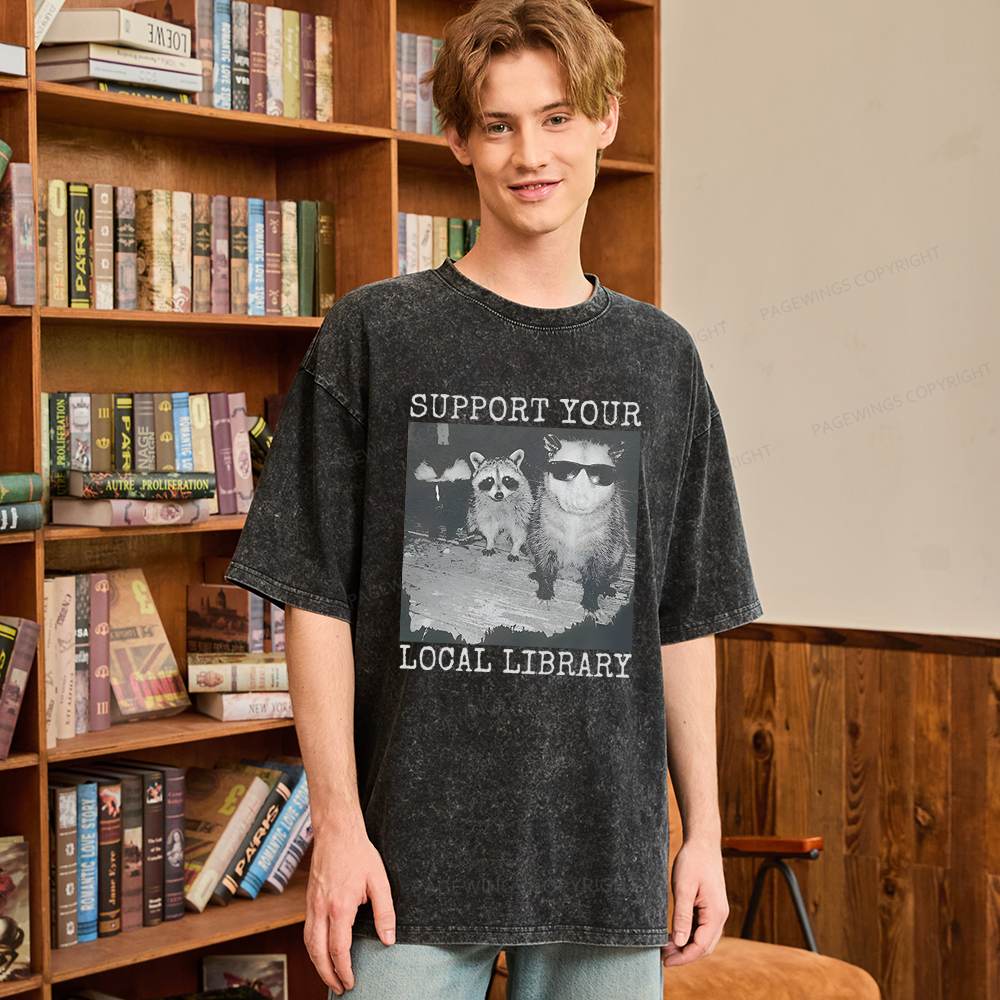 Pagewings Support Your Local Library Unisex Washed T-shirt