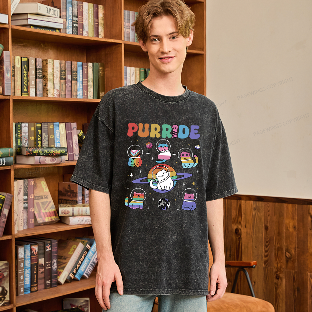 Pagewings Rainbow Cats Unisex Washed T-shirt