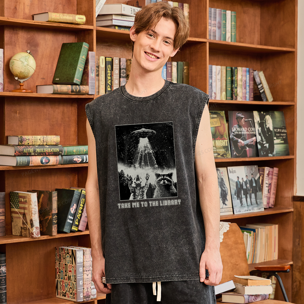 Pagewings Take Me To The Library Unisex Washed Tank Top