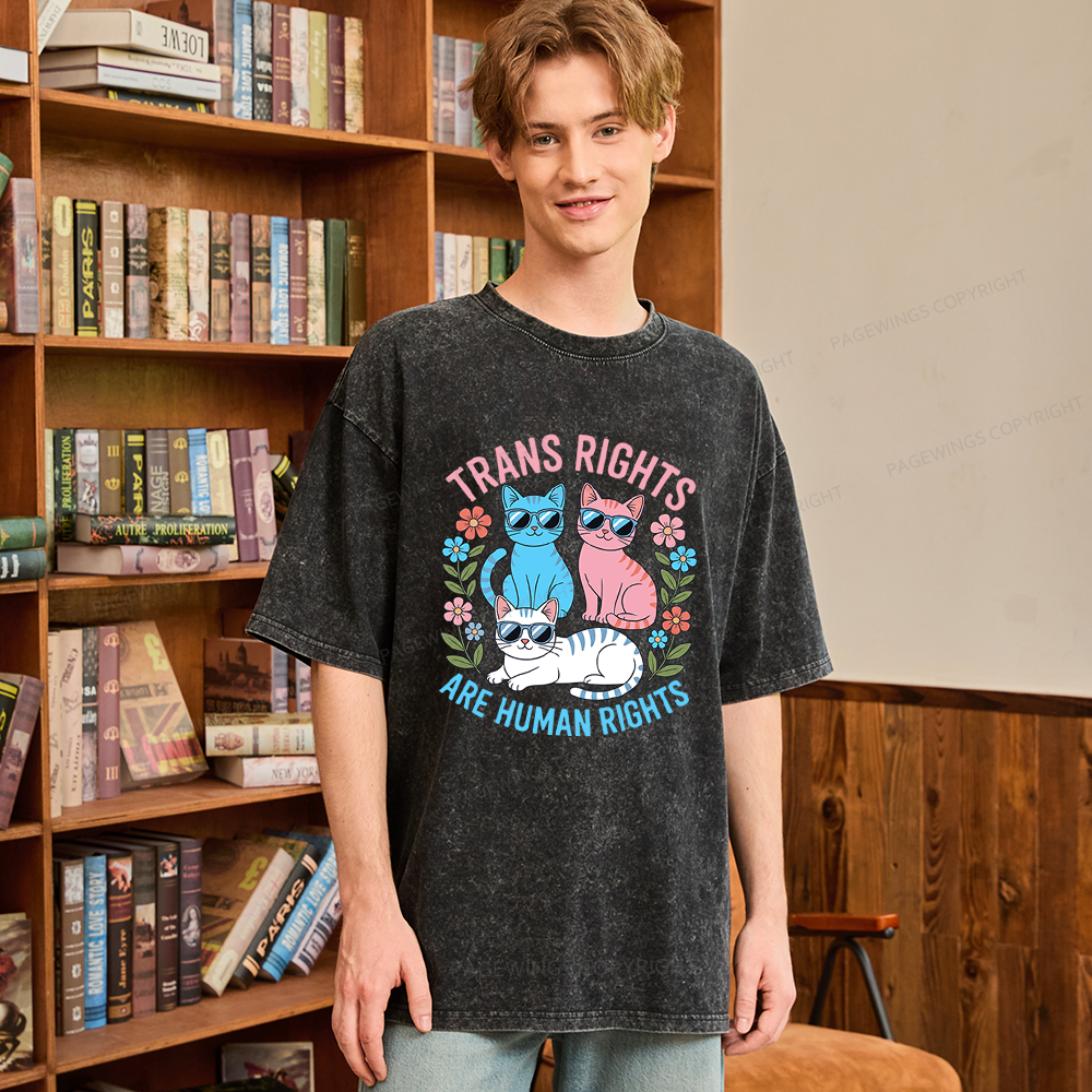 Pagewings Trans Rights Are Human Rights Cat Unisex Washed T-shirt