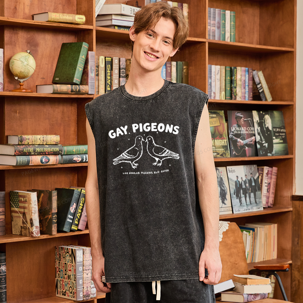 Pagewings Gay Pigeons Unisex Washed Tank Top