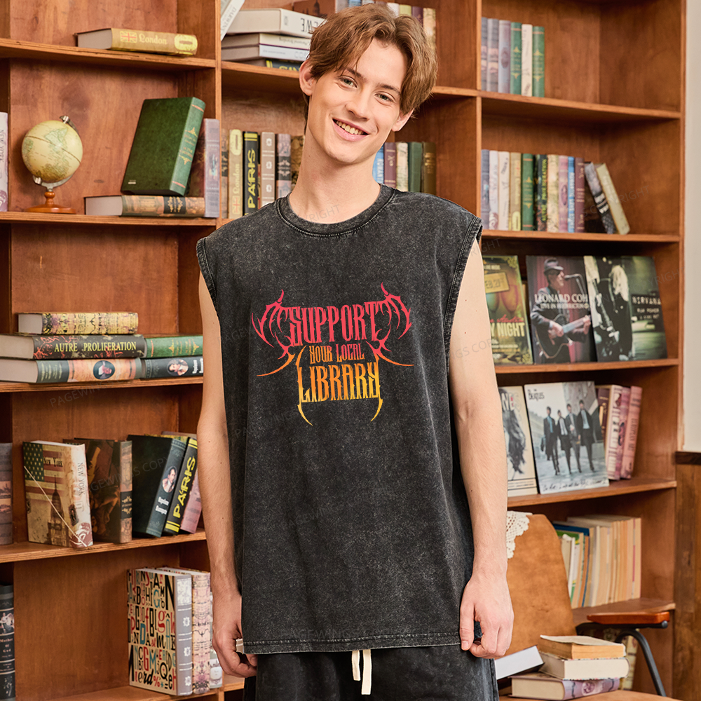 Pagewings Support Your Local Library Unisex Washed Tank Top