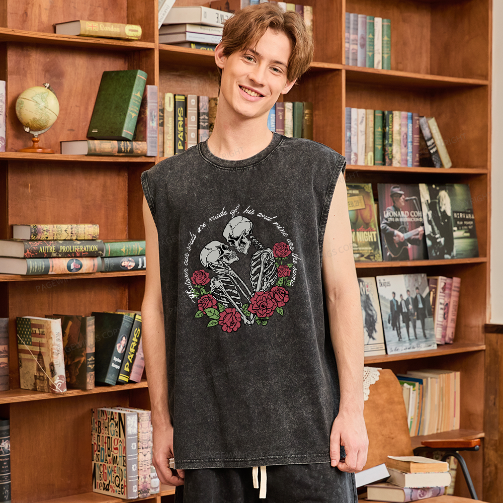 Pagewings Gothic Romance Skeleton Lovers Unisex Washed Tank Top