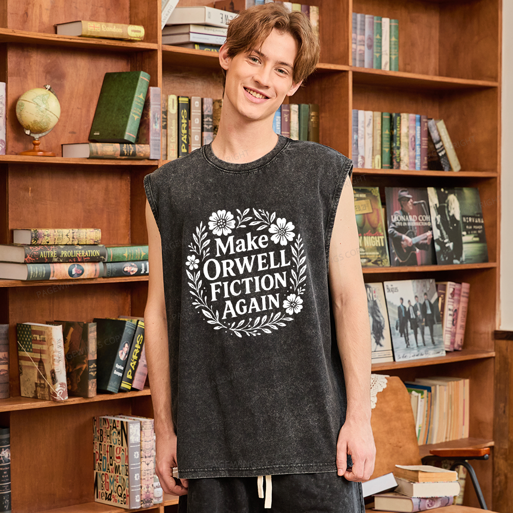 Pagewings Make Orwell Fiction Again Unisex Washed Tank Top