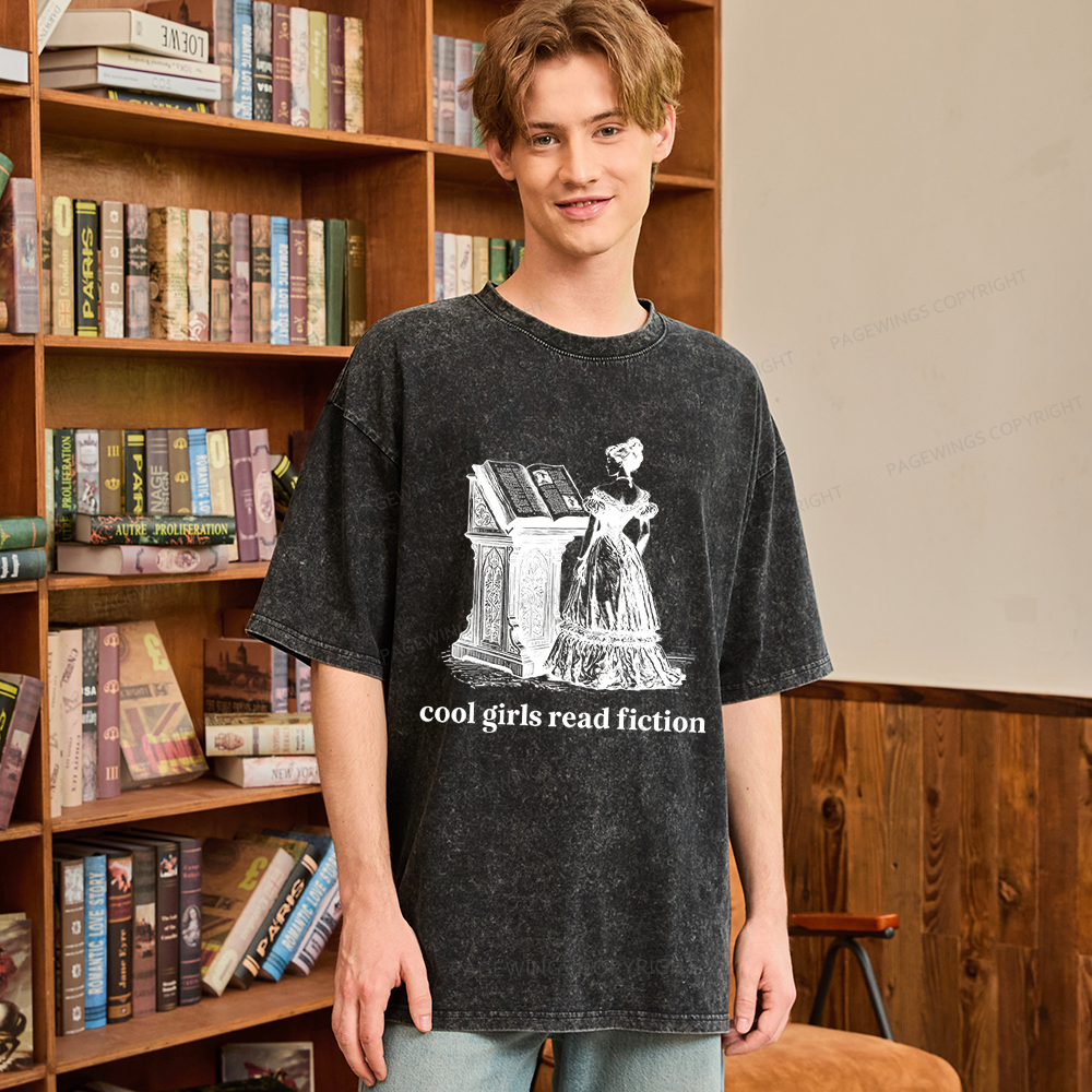 Pagewings Cool Girls Read Fiction Unisex Washed T-shirt