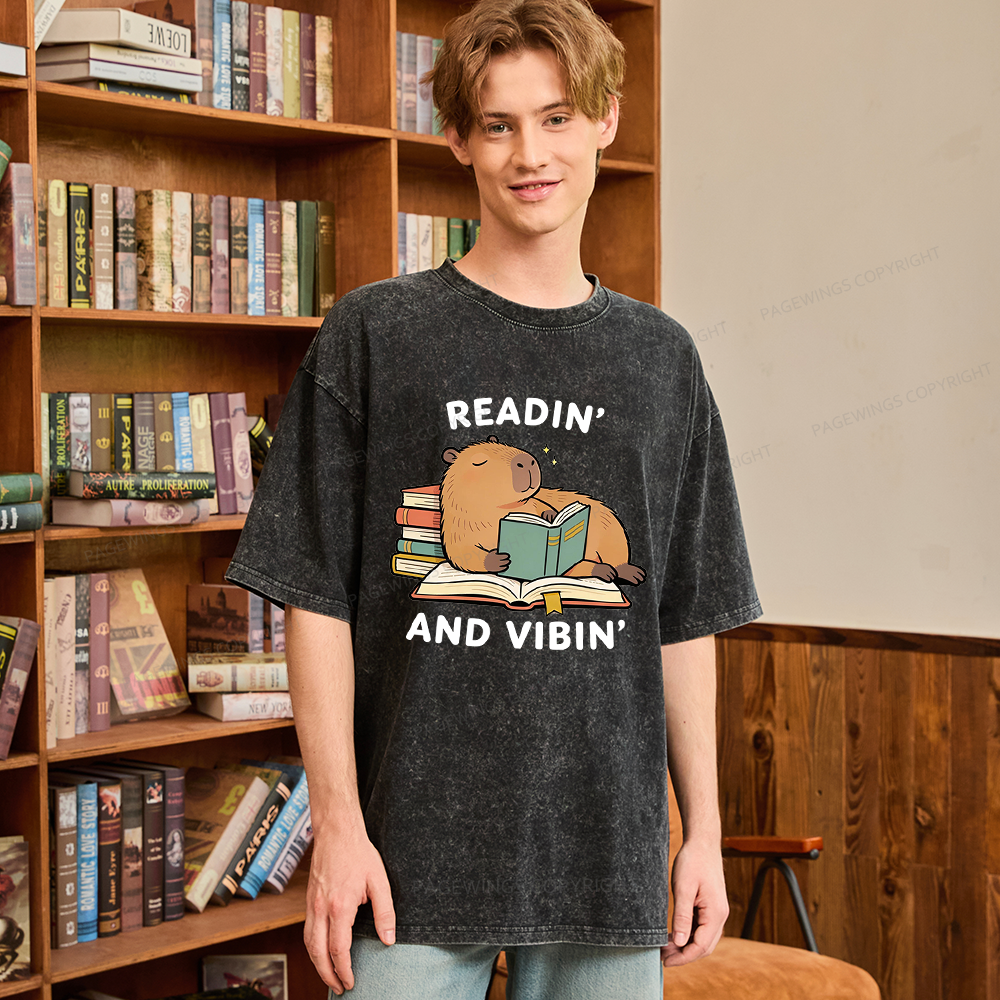 Pagewings Readin' And Vibin' Unisex Washed T-shirt