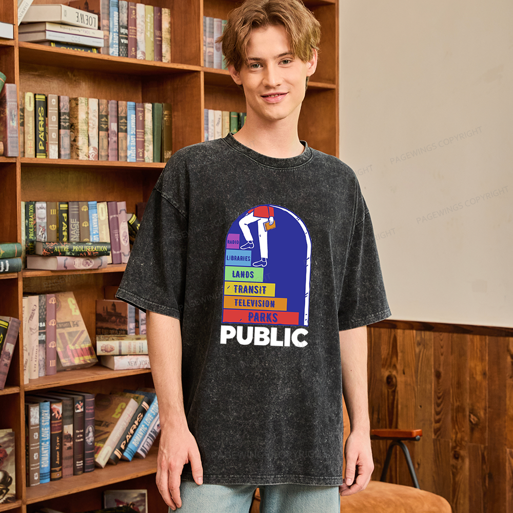 Pagewings Public Library Unisex Washed T-shirt
