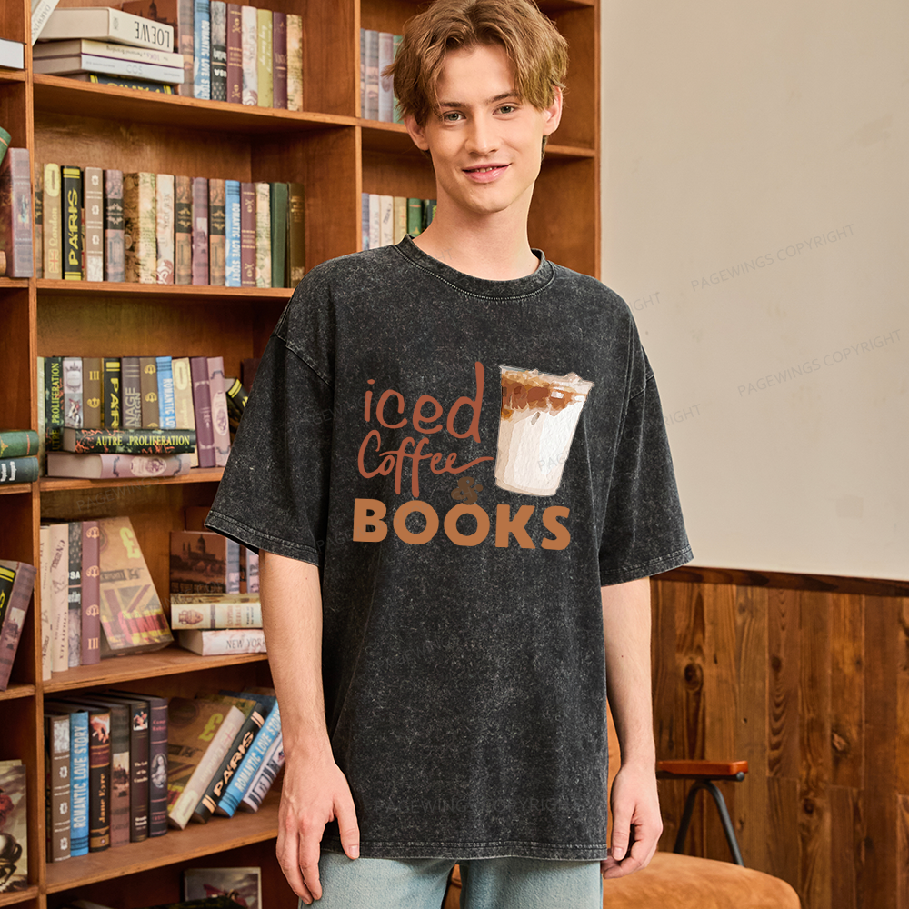 Pagewings Iced Coffee And Books Unisex Washed T-shirt