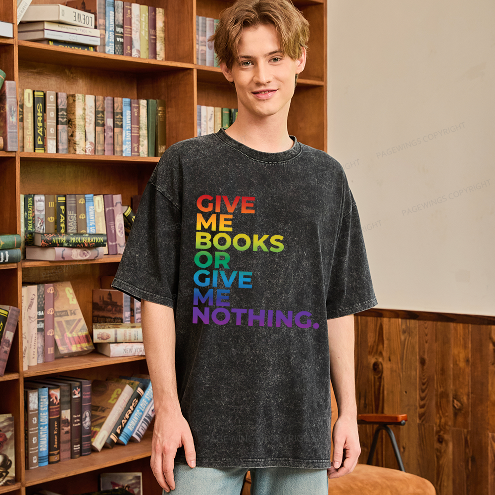 Pagewings Give Me Books Unisex Washed T-shirt