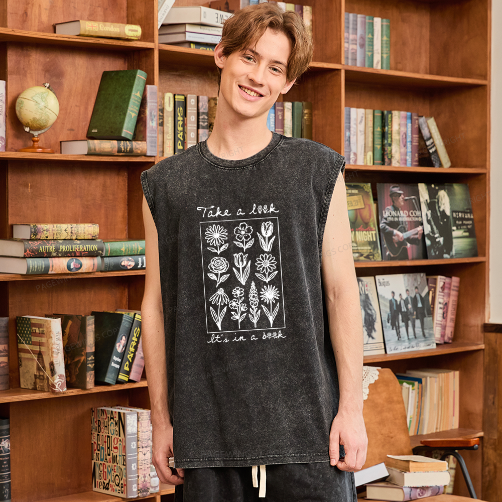 Pagewings Take A Look It’s In A Book Unisex Washed Tank Top