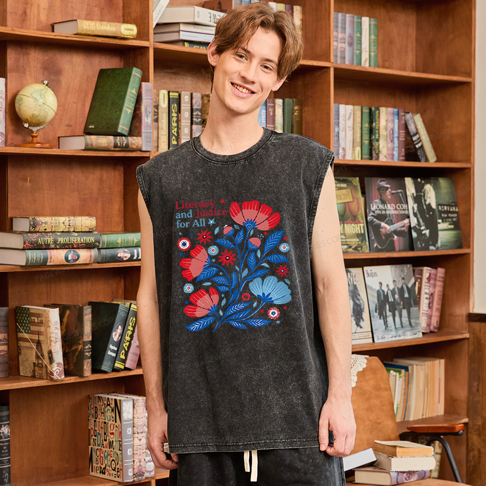 Pagewings Literacy and Justice for All Unisex Washed Tank Top