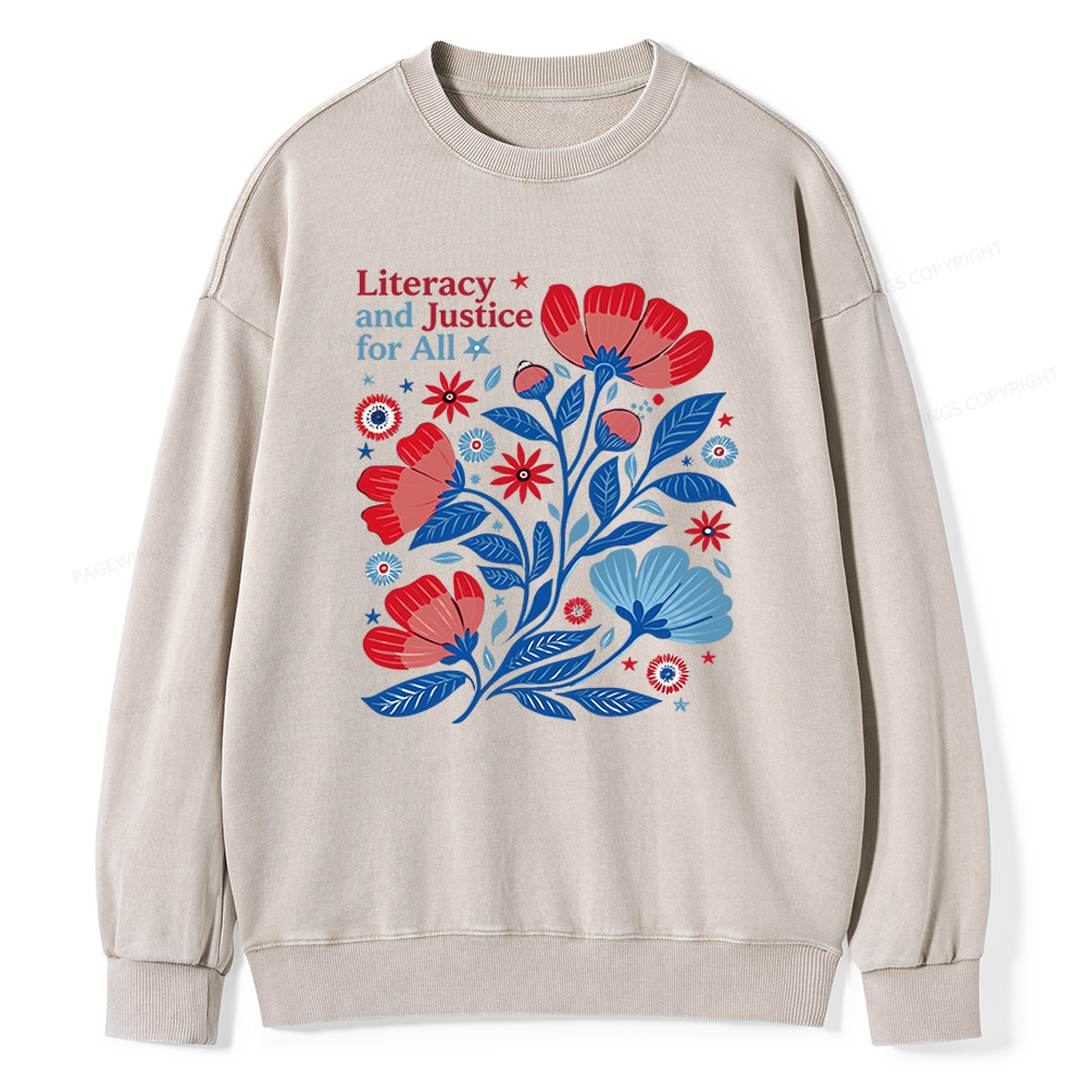 Pagewings Literacy and Justice for All Unisex Washed Sweatshirt
