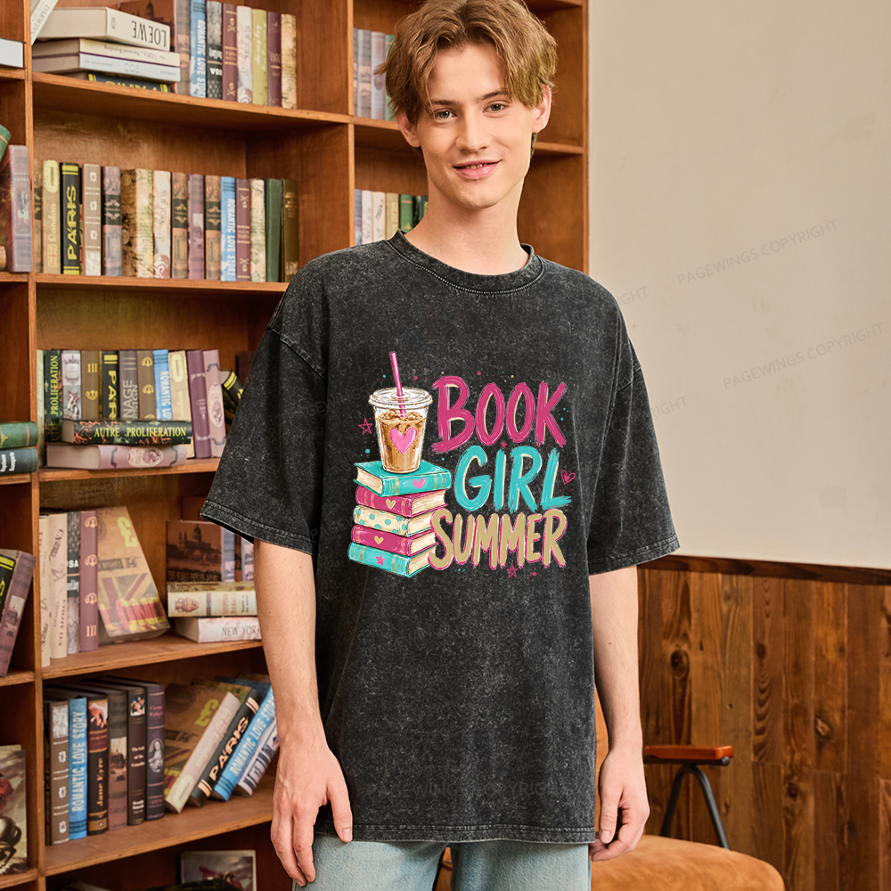Pagewings Book Girl Summer Unisex Washed T-shirt