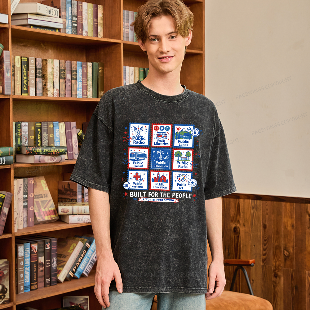 Pagewings Public Libraries Unisex Washed T-shirt