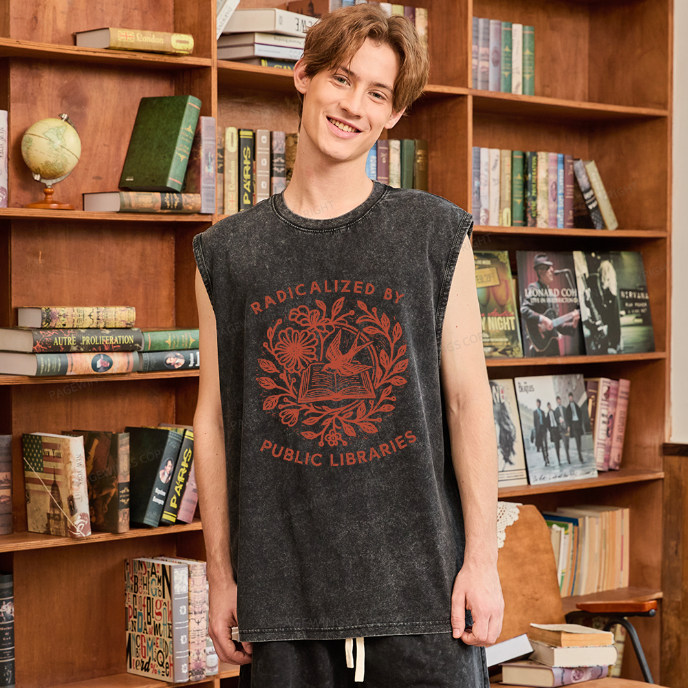 Pagewings Radicalized By Public Libraries Unisex Washed Tank Top