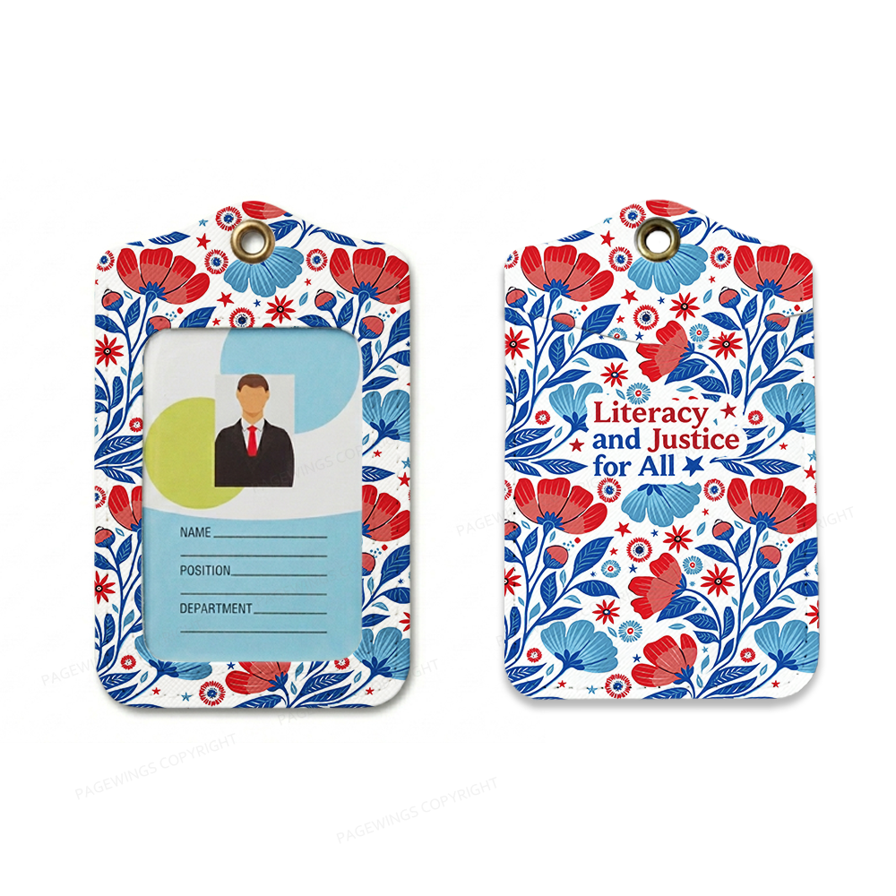 Pagewings Literacy And Justice For All Leather Badge Holder 