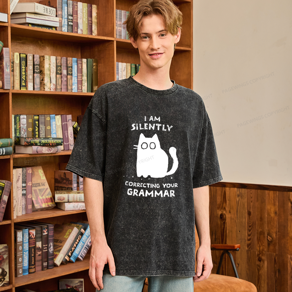 Pagewing Silently Correcting Your Grammar Unisex Washed T-shirt