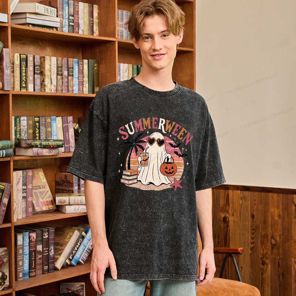 Pagewing Summerween Beach Unisex Washed T-shirt