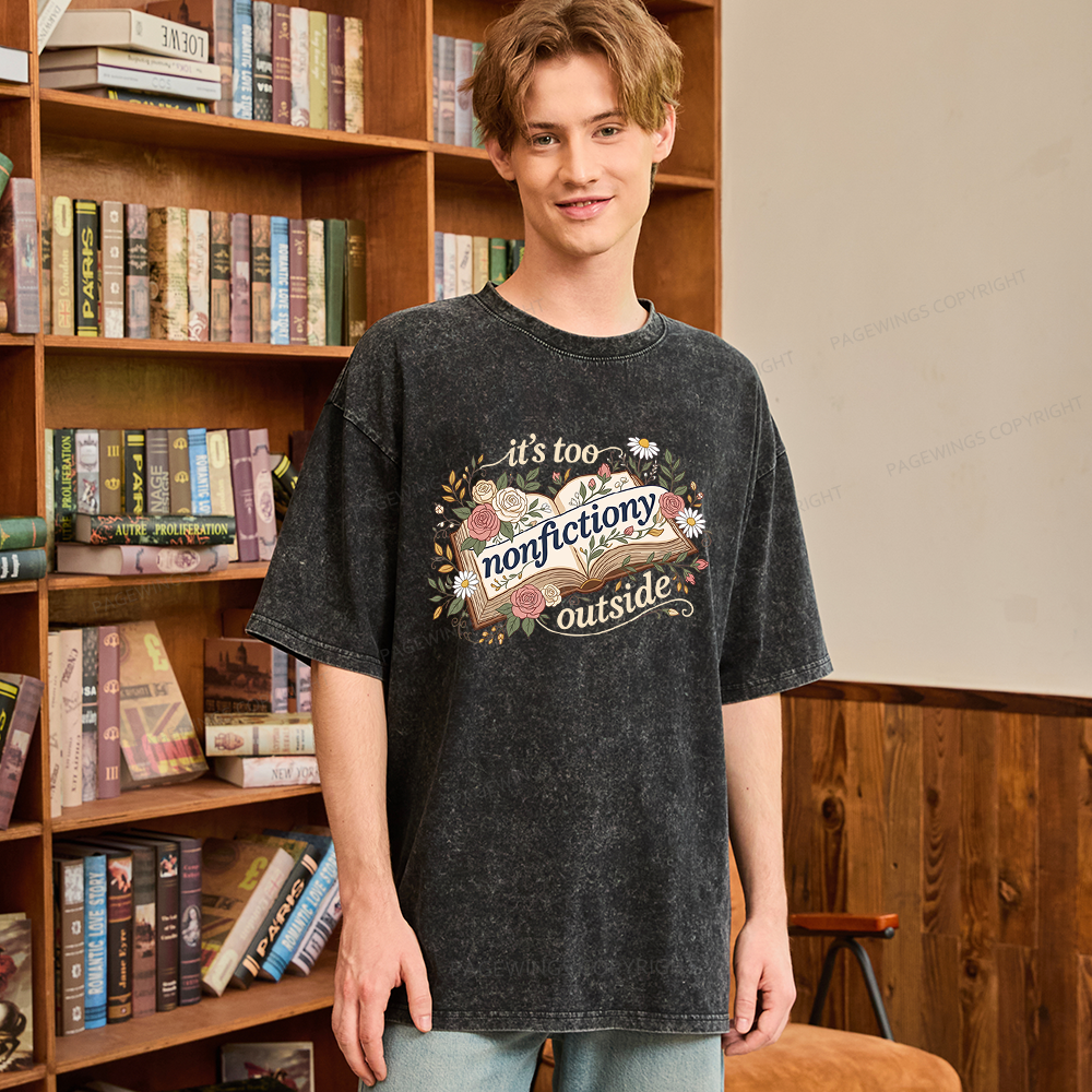 Pagewing Too Nonfictiony Outside Bookish Unisex Washed T-shirt