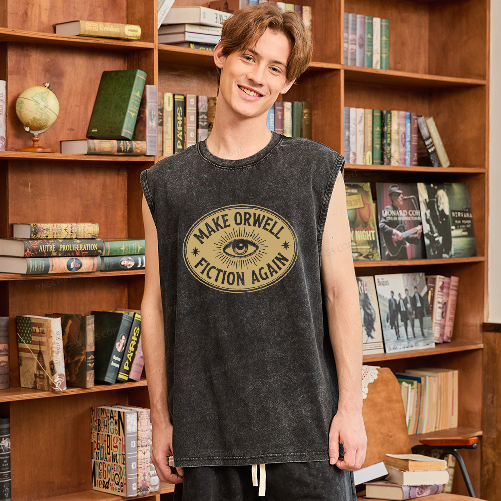 Pagewings Make Orwell Fiction Again13456 Bookish Unisex Washed Tank Top