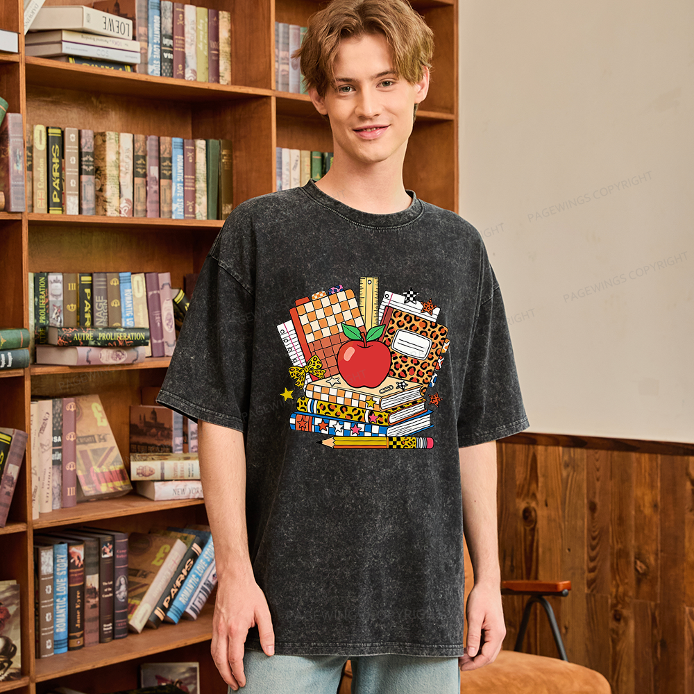 Pagewing Coquette Back To School Unisex Washed T-shirt